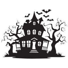 Halloween haunted house castle vector illustration, Halloween background with scary pumpkins candles in the graveyard at night