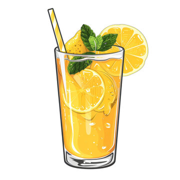 lemonade drink with lemon slices and mint clip art preview