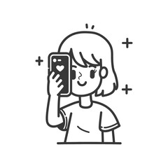 Happy Girl Holding Smartphone with Heart Notification