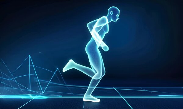Digital Athlete: A Glowing Silhouette of a Runner in Motion