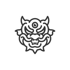 Fototapeta premium Line Art Illustration of a Japanese Oni Mask with a Third Eye
