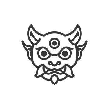 recommend clip art: Line Art Illustration of a Japanese Demon Mask