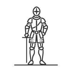 Line Art Illustration of a Knight in Full Armor