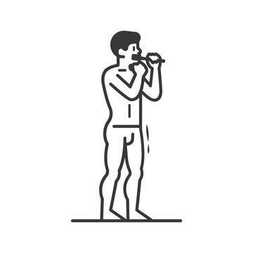 recommend clip art: Line art illustration of a man brushing his teeth