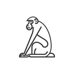 Line art illustration of a monkey sitting on its haunches
