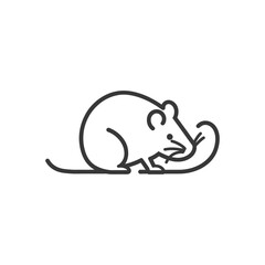Obraz premium Line Art Illustration of a Mouse Sitting with Its Tail Wrapped Around It