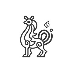 Line Art Illustration of a Mythical Creature with a Flame Tail