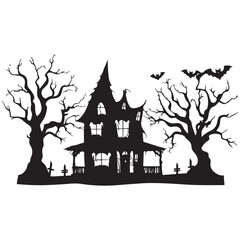Halloween haunted house castle vector illustration, Halloween background with scary pumpkins candles in the graveyard at night