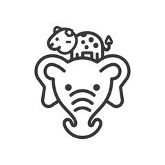 Obraz premium Line Art Illustration of an Elephant with a Spotted Animal on its Head