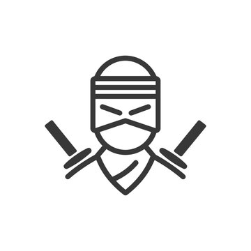recommend clip art: Line art illustration of a ninja with crossed swords