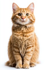 orange cat sitting and looking at the camera, against a white background