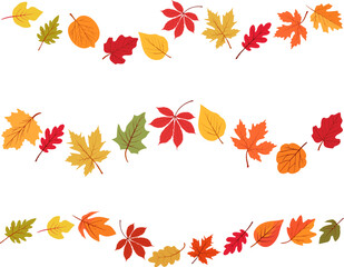 Autumn leaf border.Wave of falling leaves.Leaf fall.Autumn flying leaves.Watercolor leaves in the wind.Autumn leaves seamless borders collection	