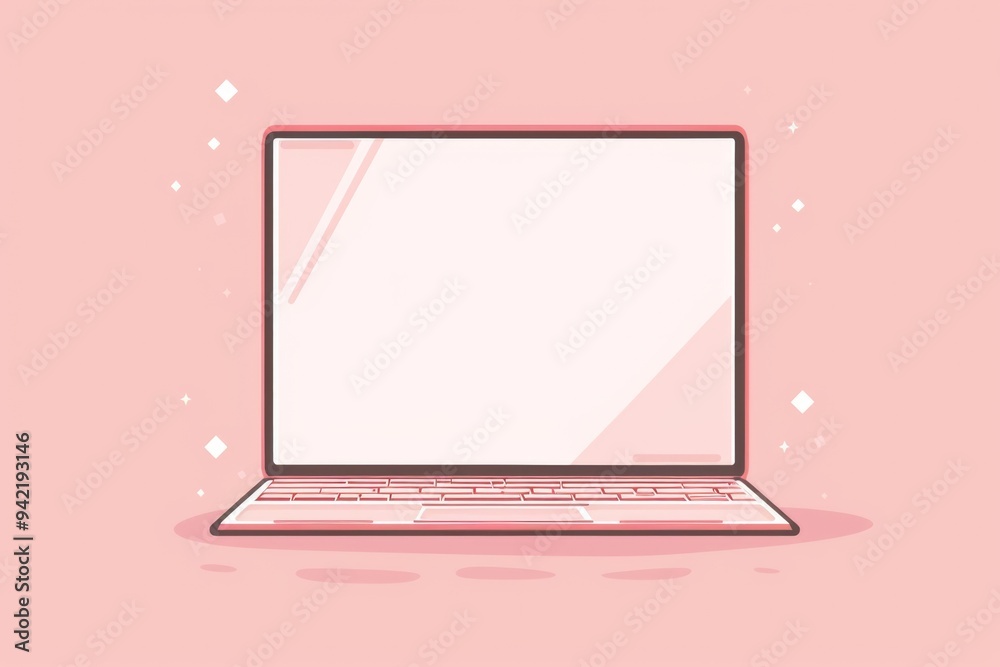 Poster a laptop computer sitting on a pink background or surface