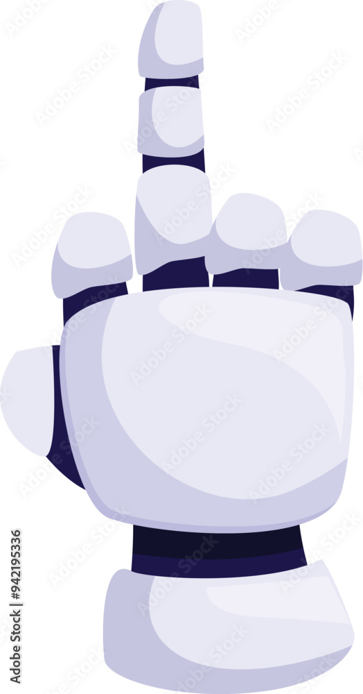 Poster robotic hand with its index finger pointing upwards, as if interacting with a touchscreen or virtual