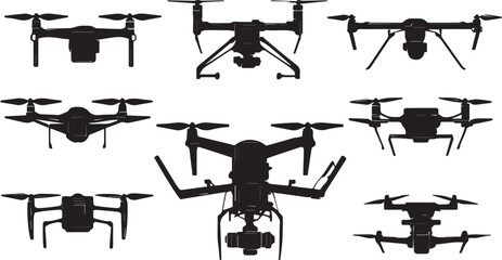 Set FPV Drone. Hand drawn vector illustration	