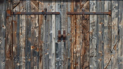 "A Weathered Barn Door Crafted from Reclaimed Oak Wood, Showcasing Rustic Charm and Timeworn Patina with Distressed Surfaces and Classic Farmhouse Appeal