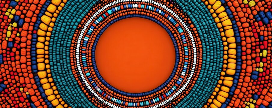 Vibrant minimalist abstract wallpaper with colorful circular geometric design featuring vivid orange, blue, and red patterns for modern artistic decor