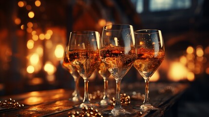 Celebration christmas or new years eve party. People holding glasses of champagne making a toast. Champagne with blurred background