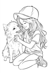 Fototapeta premium A whimsical day at the park with a cheerful girl playing with her furry friend in the afternoon sun