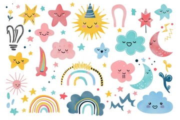 Illustrations of clouds and stars for various uses such as presentations, reports, and more