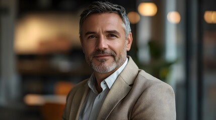 Fototapeta premium Confident businessman in a stylish office with a thoughtful expression