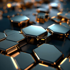 Obraz premium Glistening Metallic Hexagons: An Abstract Reflection on Dark Surface