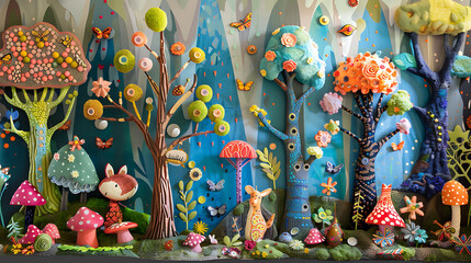 "A Whimsical Forest with Oversized, Colorful Trees that Create a Fantastical and Enchanting Wonderland"




