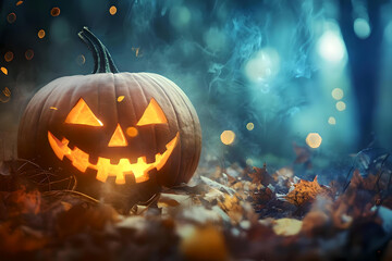 Naklejka premium Jack-o-Lantern. Cute scary pumpkin