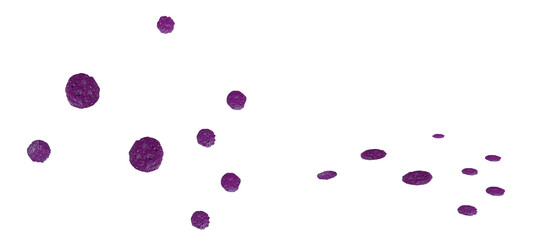 Drops of purple paint fell. On isolated transparent background.