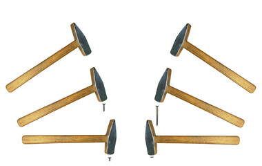 Hammers and nails 2D view. On isolated transparent background.