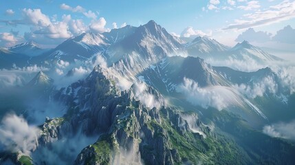 Fototapeta premium Mountains with a few clouds and trees