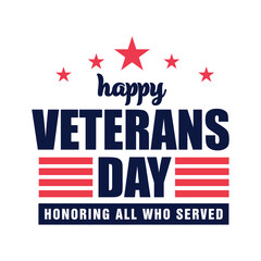 USA Veterans Day greeting card with United States national flag colors red and blue. Veterans Day USA Background. Honoring all who served.