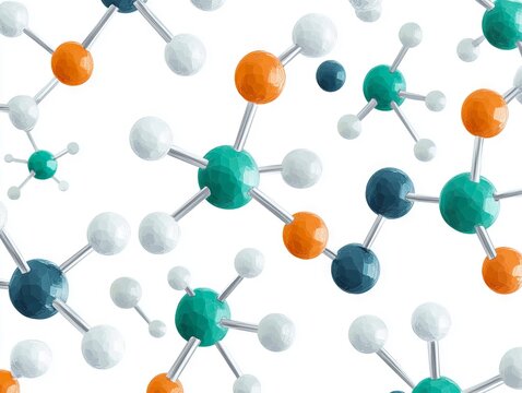 A group of blue and orange spheres on a white background