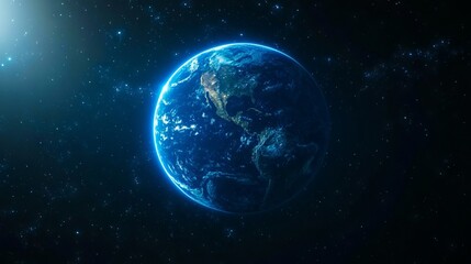 A view of the earth from space with stars in the background