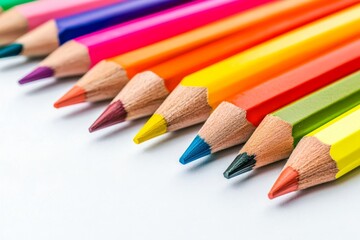 Obraz premium A colorful array of beautifully sharpened colored pencils is poised and ready for your creative expression