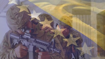 Aiming rifles, soldiers with bosnia and herzegovina flag animation overlay - Powered by Adobe