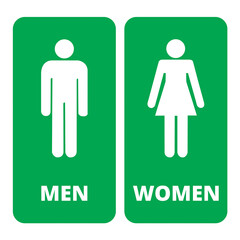 Women and men green bathroom banner on a blue background