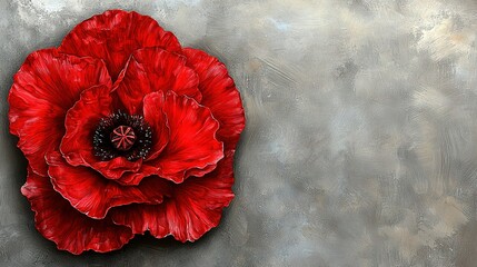  A giant crimson blossom graces a monochrome backdrop, framed by a centric obsidian core