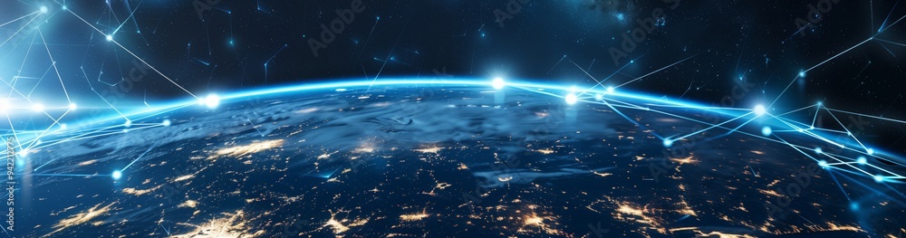 Aufkleber high-altitude view of earth at night showcasing interconnected global network nodes with illuminated