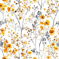 Seamless Watercolor Floral Pattern Featuring Autumn Fall Dried Flower Elements