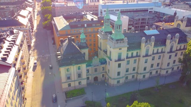 Gliding in Stockholm city during blue Hour in the morning, Sweden