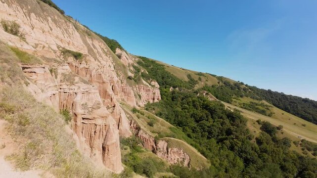 Fpv view of Panorama of the Red Ravine Rapa Rosie, Romania