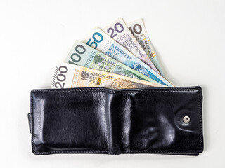 Wallet with Polish banknotes, Polish Zloty.
