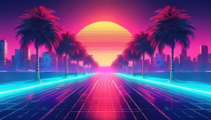 Fototapeta premium sunset in the city with synthwave look 4