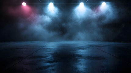 Obraz premium Dark street, asphalt abstract dark background, empty dark scene, neon light, spotlights The concrete floor and studio room with smoke float up the interior texture for display products,