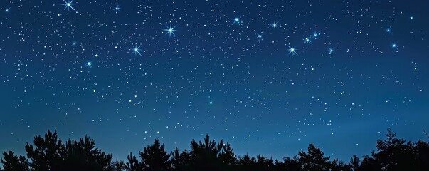 Clear night sky with countless stars twinkling above a silhouette of trees, creating a serene and mesmerizing astronomical scene.