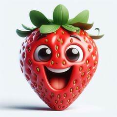 Obraz premium A cheerful, cartoonish strawberry with a big smile, perfect for children's products, food branding, and playful advertising.