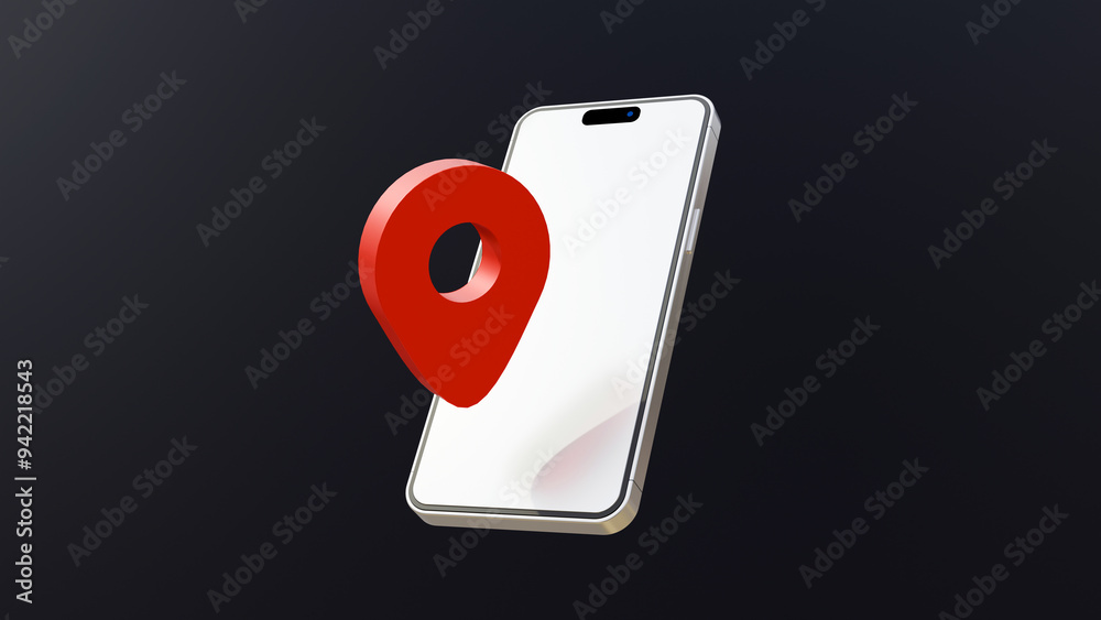 Poster gps and navigation symbol and blank screen smartphone on black background. map pin icon on blank scr