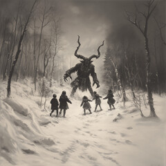 Children run from Krampus