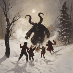 Krampus chasing children